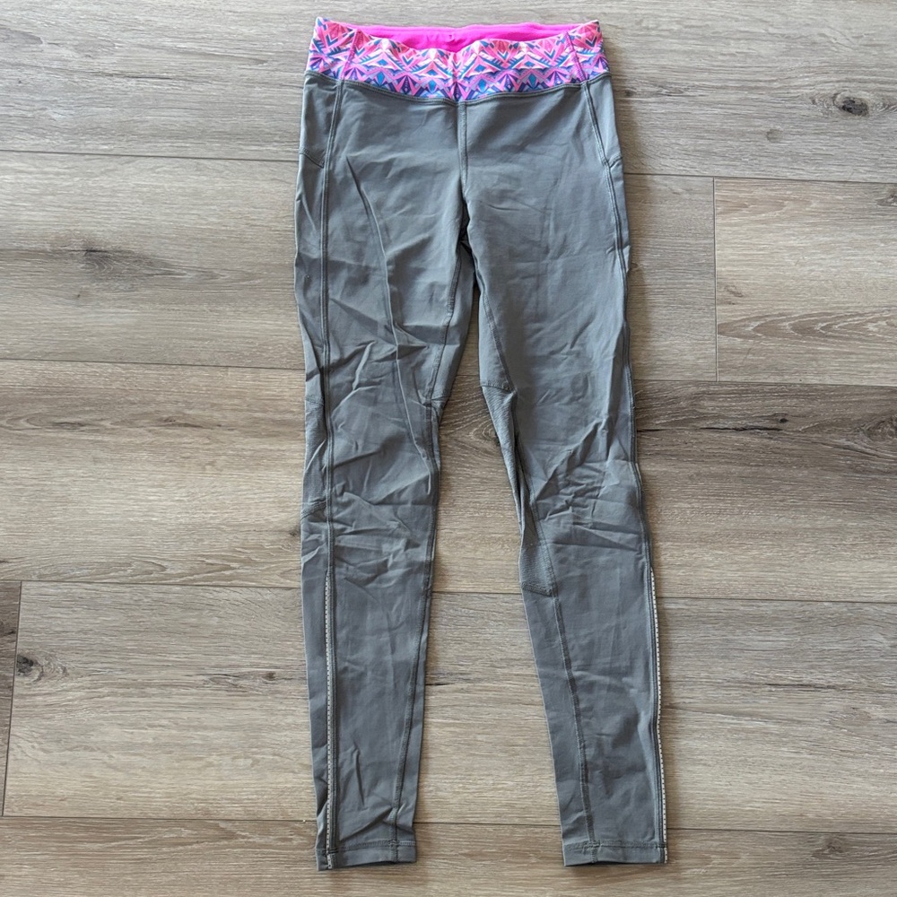 Gray Ivivva Leggings with Pink Patterned Waistband